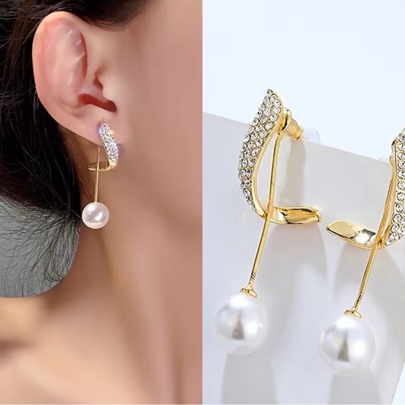 🎊2 pr in 1 Gold and Pearl S Drop Earrings - Picture 2 of 6